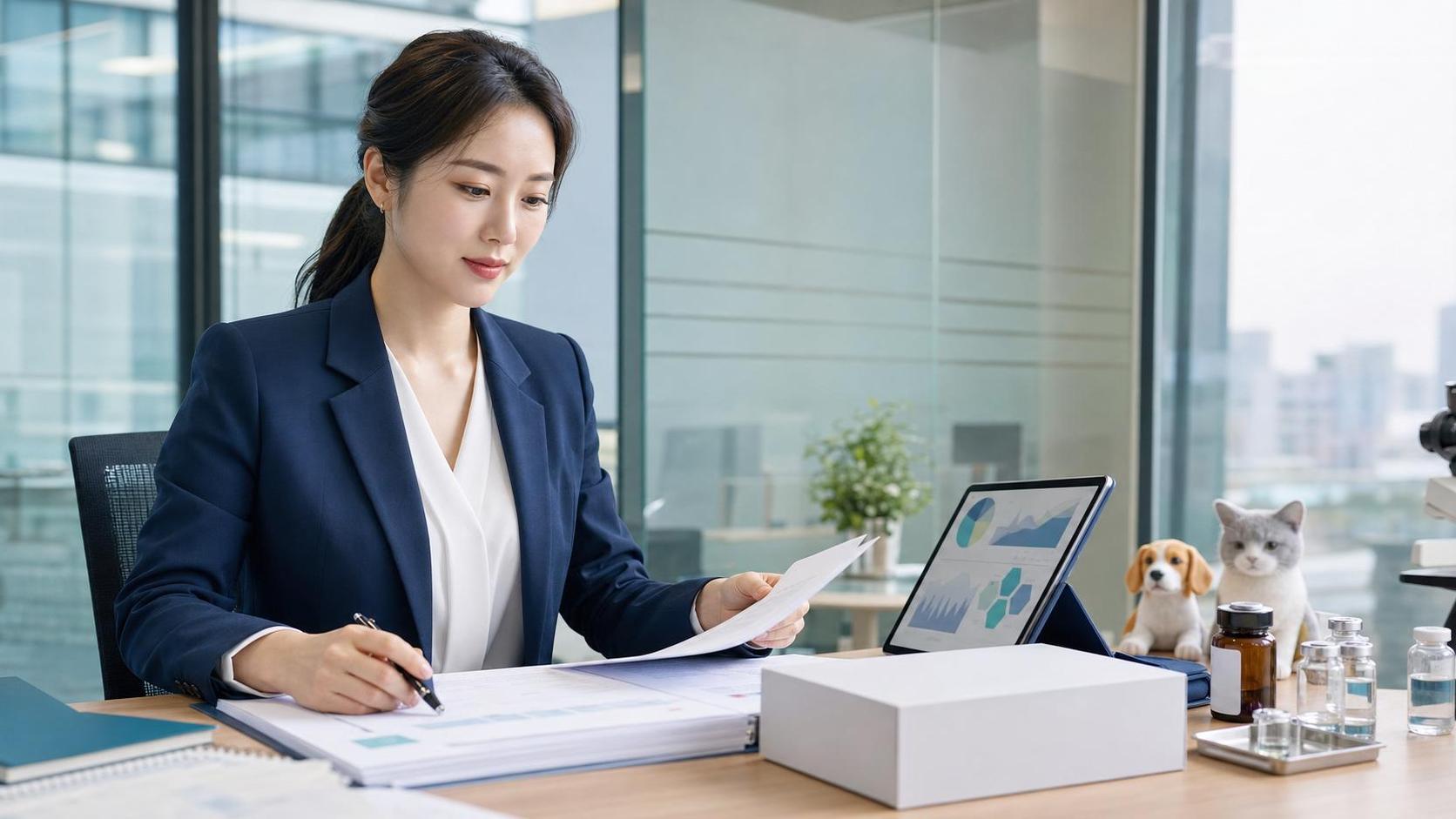 동물용의약품 수입 품목허가 서류를 검토하는 규제 실무자