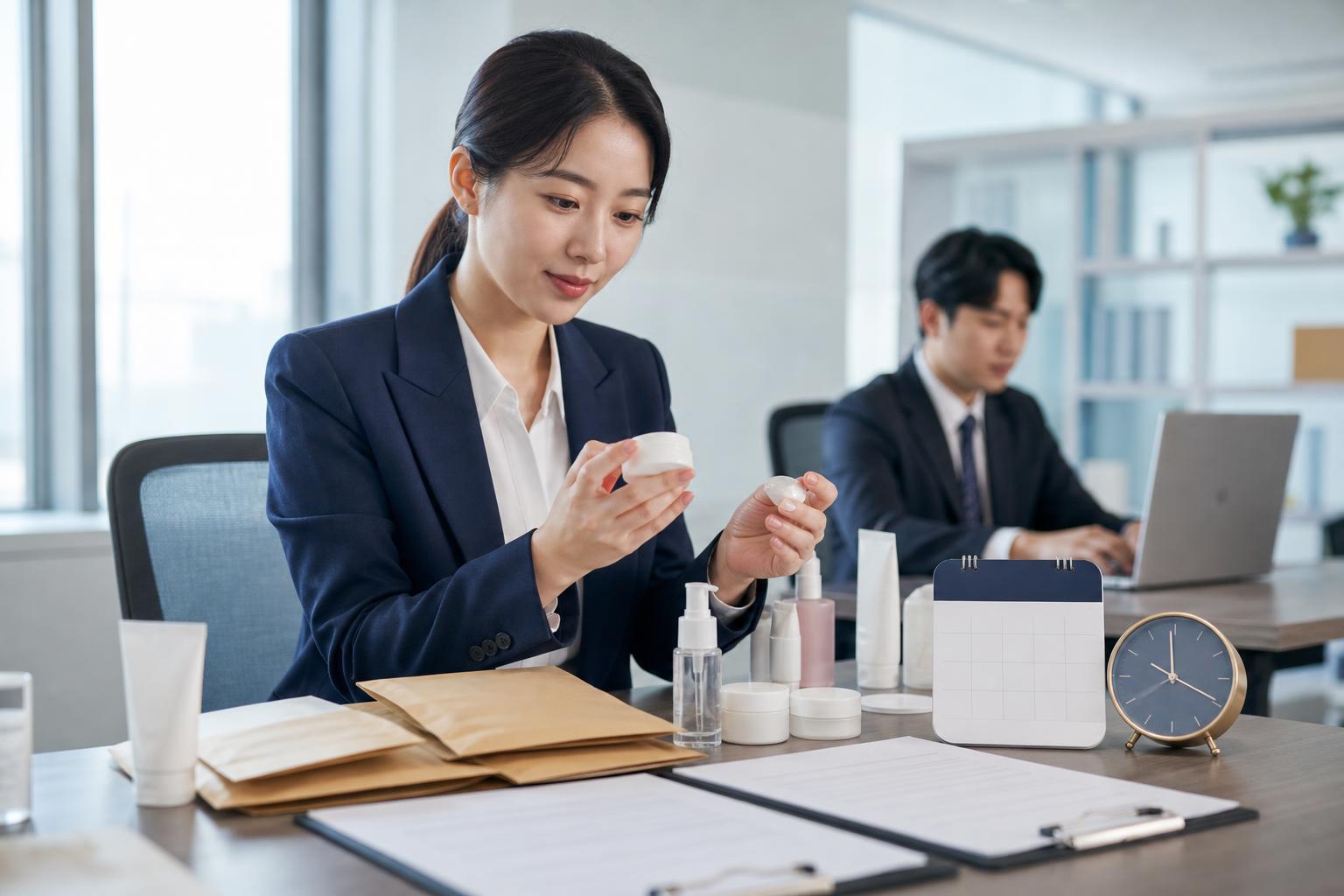 화장품 유해사례 보고 서류를 검토하는 한국 규제 실무자