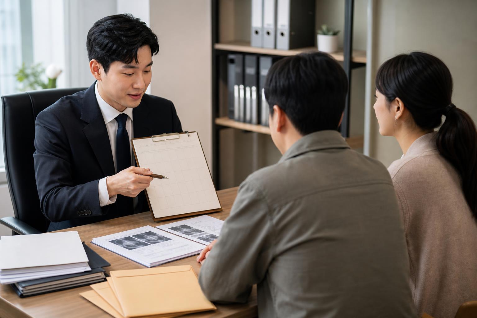 병역 보훈 통지서와 의료자료 기한표를 검토하는 한국 실무자