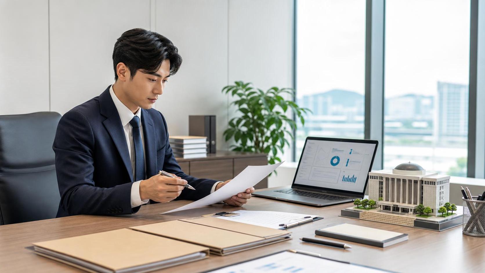 지방자치단체 계약 서류를 검토하는 한국 공공조달 상담 장면