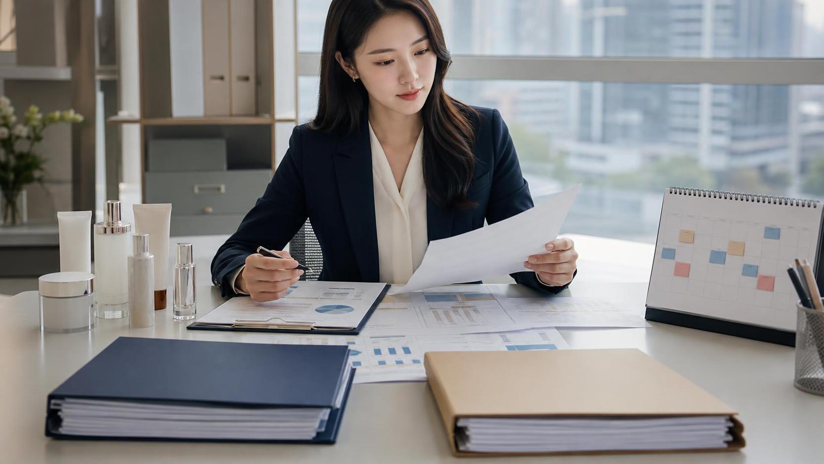 화장품 제품과 실적 및 원료 서류를 구분해 검토하는 전문가