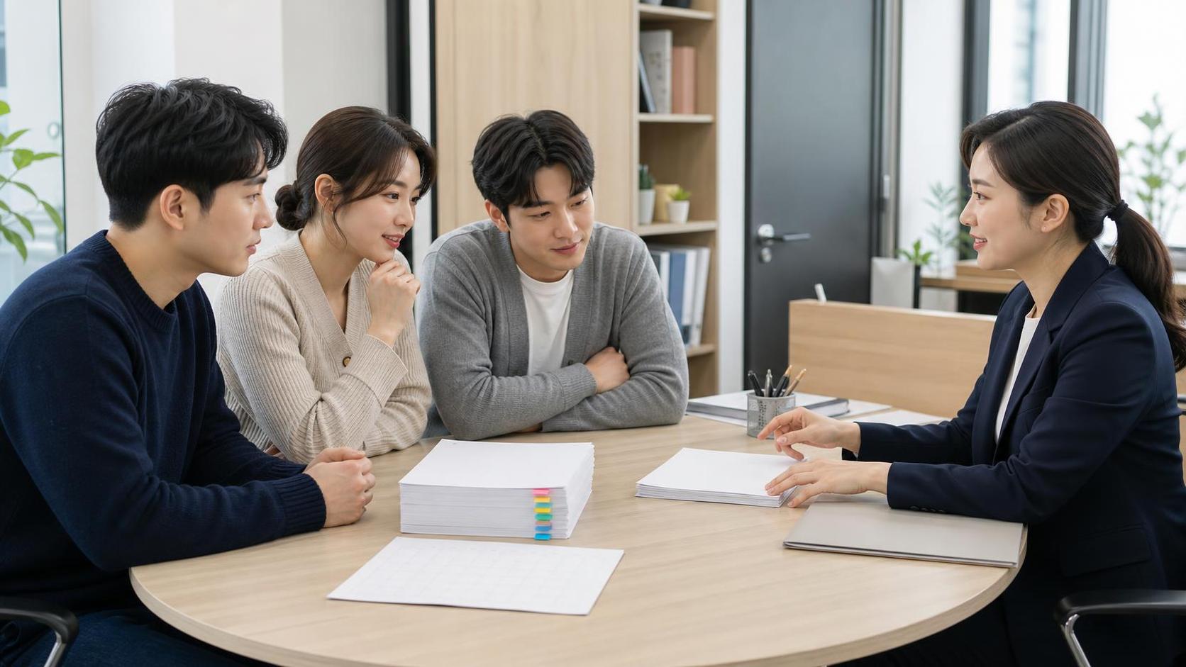 협동조합 설립신고와 임의단체 고유번호 신청 서류를 비교하는 창립 구성원들