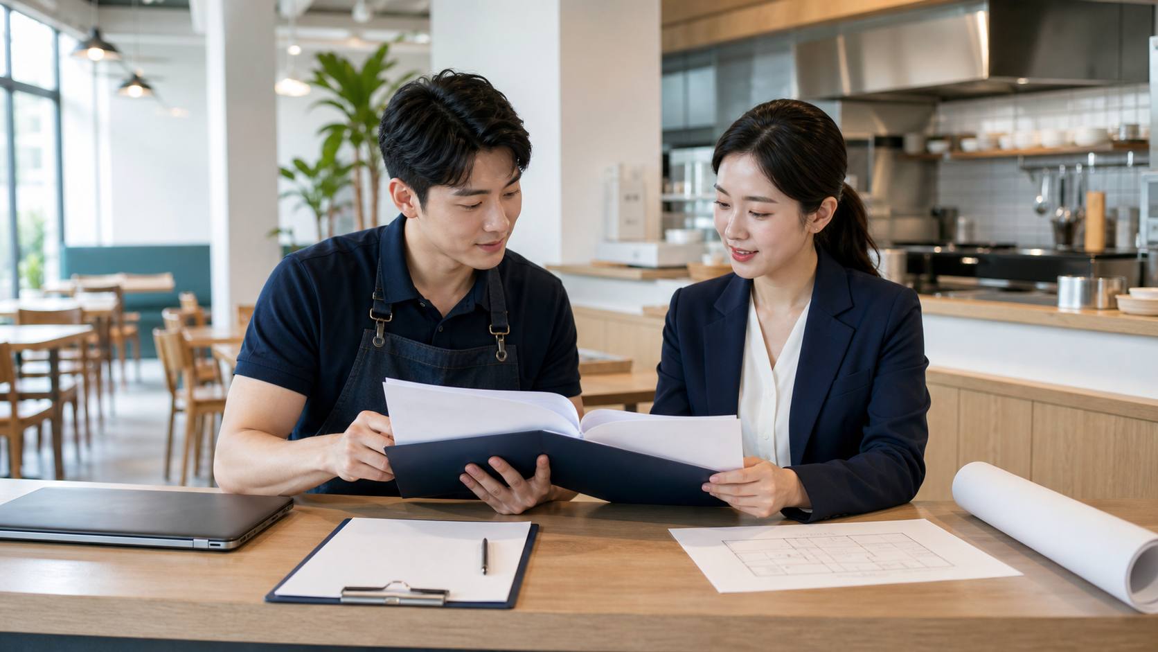 일반음식점 영업신고 준비물을 검토하는 실무자, 서류닷컴