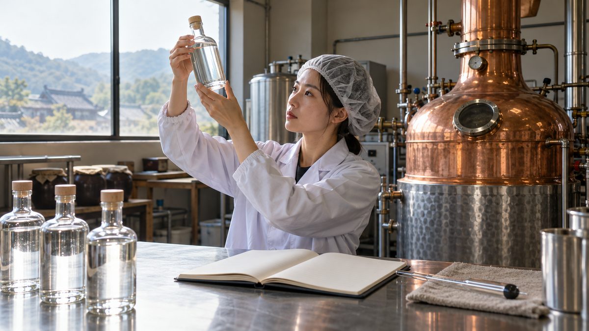 증류소에서 증류주 시료병을 확인하는 품질 담당자, 메탄올 기준 초과 증류주 회수, 서류닷컴